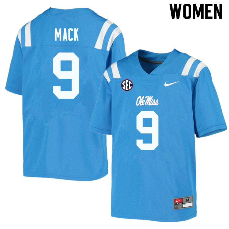 Women #9 Brandon Mack Ole Miss Rebels College Football Jerseys Sale-Powder Blue